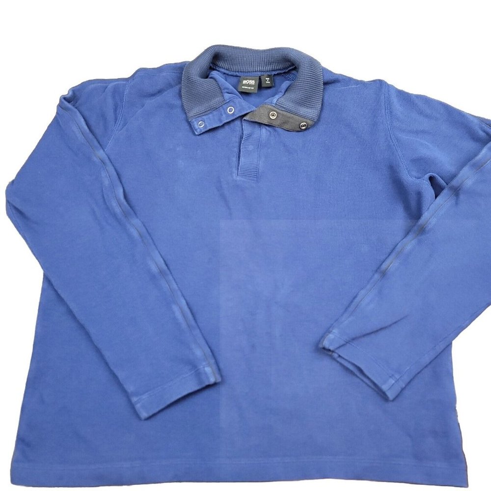 Hugo Boss Mens XL Sweater‎ Pullover Snap Blue Navy Preppy Casual Adult